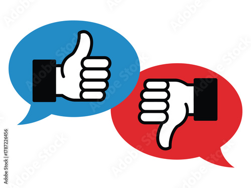 Thumbs up and thumbs down icons in speech bubbles to represent feedback