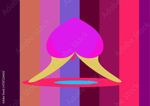 Minimalist abstract illustration of sensual desire and intimacy. The bold composition and heart-like form symbolize desire, passion, and intimate feminine pleasure.