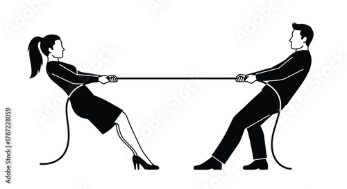 Tug of war competition between man and woman vector illustration