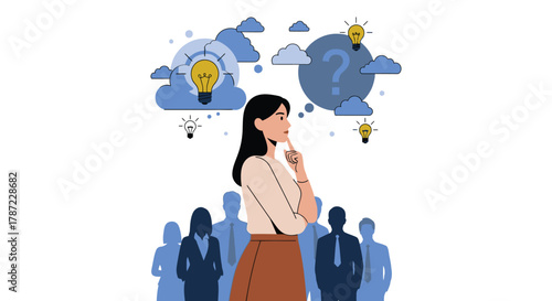 Business woman thinking about ideas solutions and problem solving