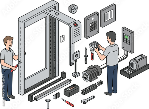 Automatic sliding door installation, smart entry system, electronic components, control panel,