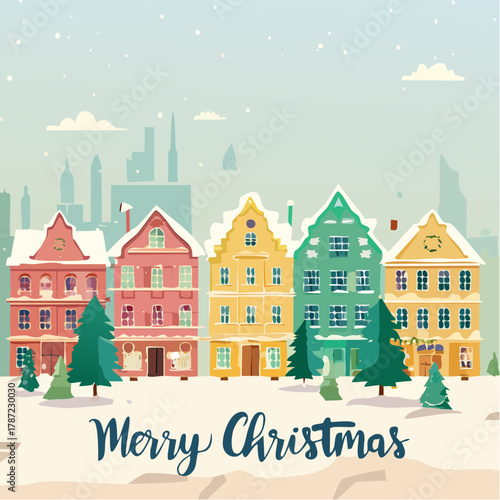 Colorful Christmas Townscape with Winter Decorations and Festive Cheer