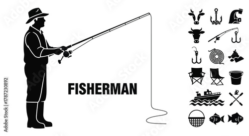 Fishing illustration fisherman angling vector clip art silhouette
