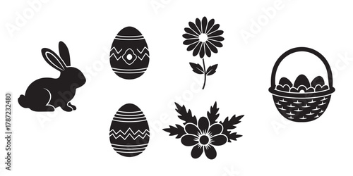 set of easter eggs and flowers