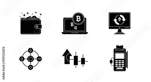 Cryptocurrency Transactions Wallet, Laptop, Monitor, Payment Terminal, Diagram, Chart