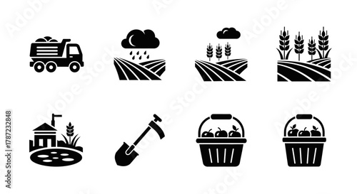 Harvest Season A Collection of Agriculture Icons Representing Farming, Crops, and Rural Life