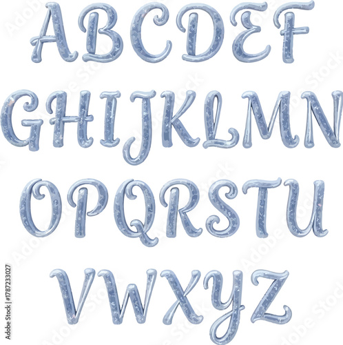 Alphabet Font Set with Ice Texture - Uppercase Letters