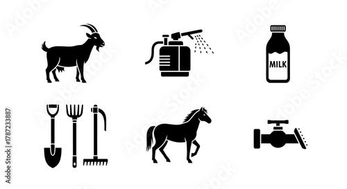 Farm Life Icons Agriculture, Animals, and Essentials in Vector Format for Creative Projects