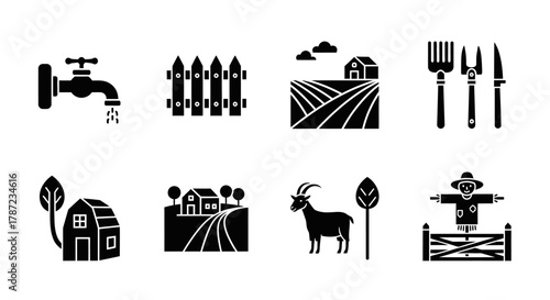 Farm Icons Simple Set of Agricultural Elements for Organic Farming and Rural Lifestyle