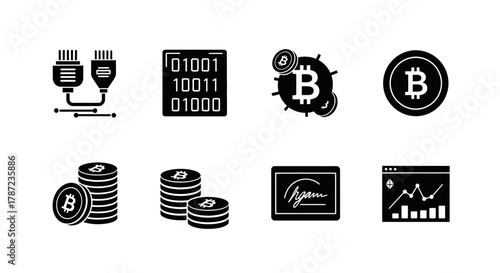 Cryptocurrency and Blockchain Technology Icons Set Digital Currency & Bitcoin Elements
