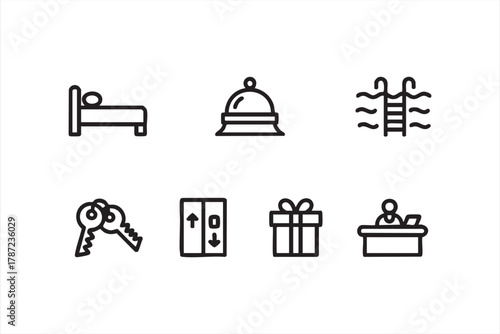 Hotel and hospitality service vector icons for travel and accommodation design