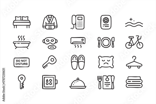 Modern outline vector symbols for accommodation, travel, and resort marketing