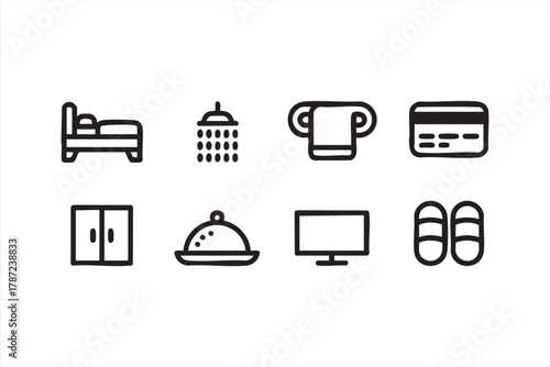 Hospitality and travel essentials icon pack for hotel branding and marketing