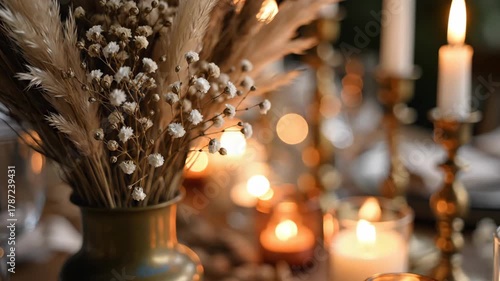 Wallpaper Mural Aesthetic Candlelight and Floral Arrangement: A Soothing Ambiance of Warmth and Serenity Torontodigital.ca