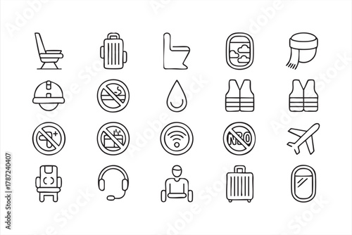 Airline safety and passenger comfort vector pack for transportation branding