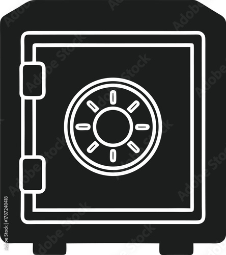 Black silhouette of a safe deposit box with a white outline