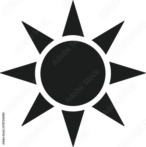 Black sun silhouette vector with sharp rays graphic