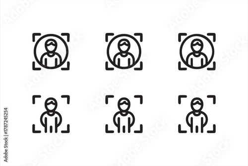 Minimalist face recognition icons for security and tech interface design