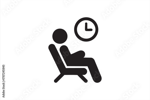 Minimalist airport waiting area icon with passenger and clock