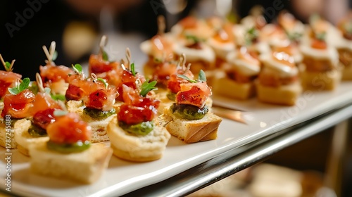 Toasts petits fours and canapes on a tray