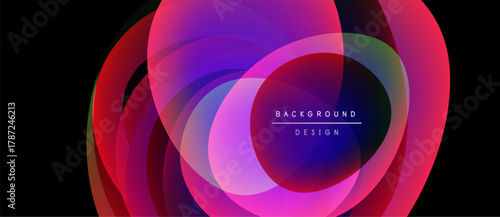 Abstract vibrant layers create dynamic visual effect. Bold colors blend, forming modern background design. Text reads background design.