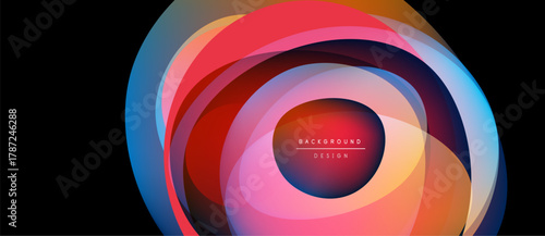 Abstract concentric layers create vibrant visual effect. Colors blend, forming dynamic circular composition. Modern design element.