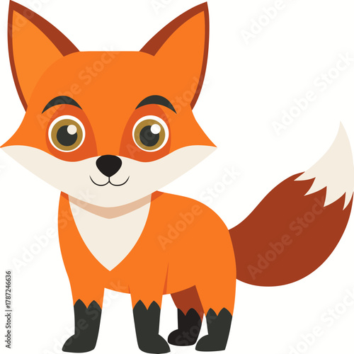 Cute cartoon fox with big eyes and bushy tail