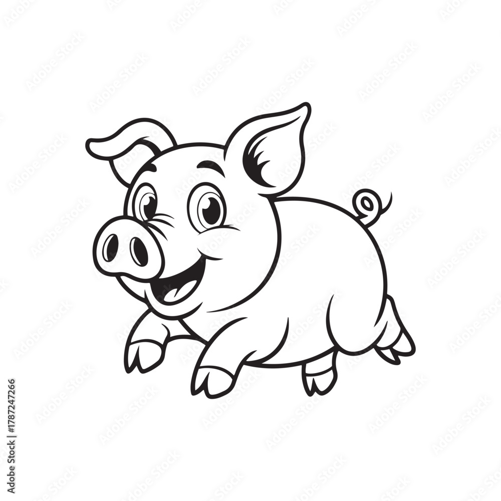 Obraz premium Cute Running Pig Cartoon Line Art Coloring Page
