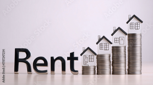 Rising rent prices housing market graph, real estate cost increase, property inflation concept