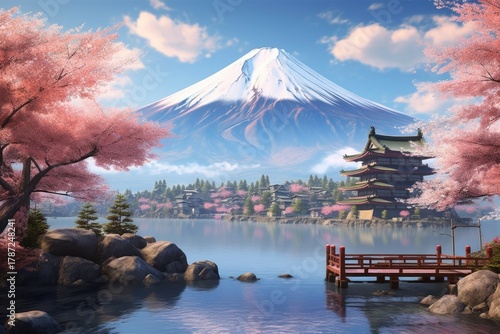 Serene lakeside view of a stunning snow-capped mountain.