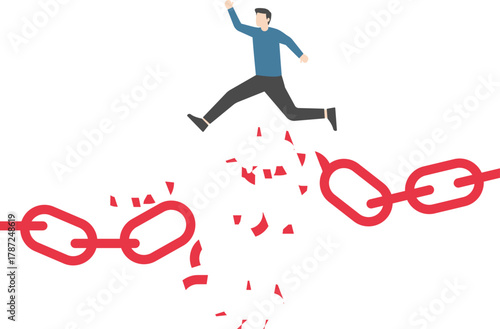 Businessman escaping the broken chain

