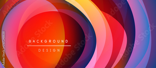 Abstract colorful circles create dynamic background. Vibrant hues blend, forming modern design element. Text reads background design.