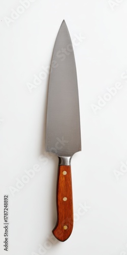 Chef's knife with wooden handle on white background