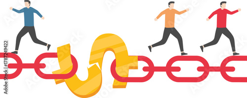 Financial problems. Businessman flees from broken money chain vector

