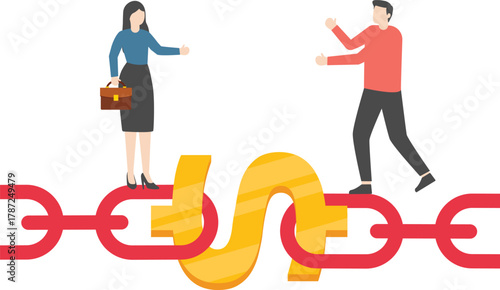 Get mutual benefits. Businessmen agree on the financial chain vector

