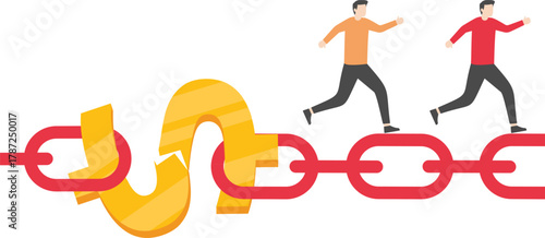 Investment problems. Businessman flees from broken money chain vector


