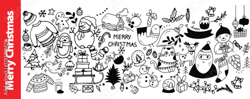 Colorful Christmas Doodle Vector Illustration – Holiday Elements and Festive Icons