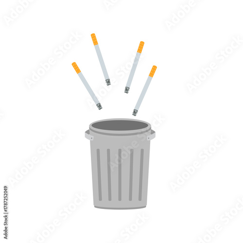 throw littering cigarette in the trash illustration