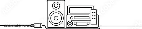 imalist Continuous Line Art of Home Entertainment System with Speaker, DVD Player, and Remote Control 