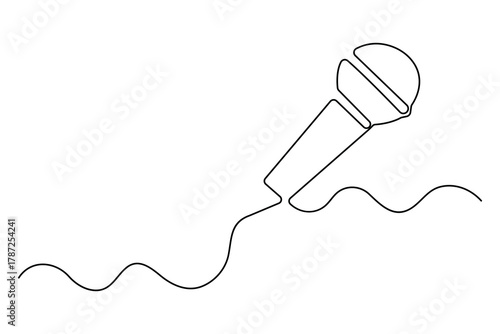 Continuous one line drawing of wired microphone minimalist illustration
