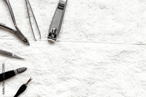 preparation for pedicure - tools on table top view