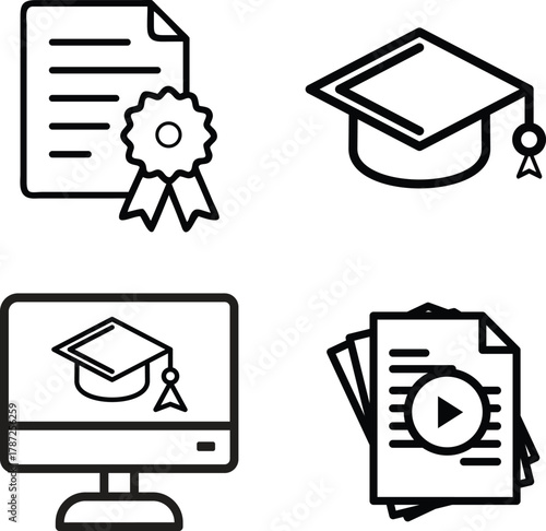 Education and online learning vector icon set with graduation theme