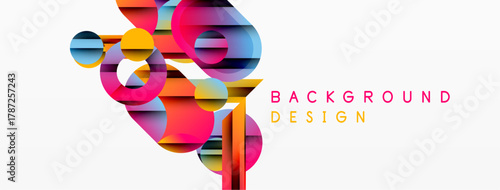 Abstract colorful shapes overlap, creating dynamic background. Modern design elements suggest creativity, innovation. Bright hues dominate composition.