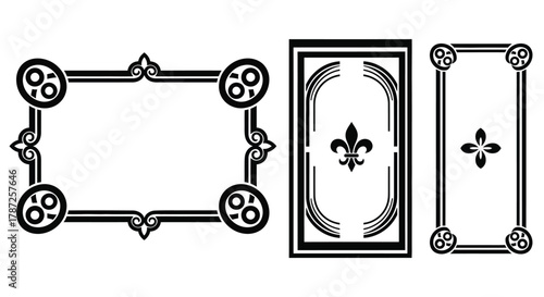 Three decorative black and white frames with floral embellishments editable stock