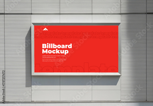 Framed Horizontal Billboard Mockup Recessed into a Building Wall