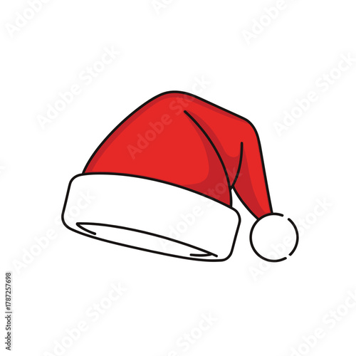 Red Santa hat with white trim and pompom for Christmas celebration  