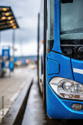 Intercity bus waiting at rural bus stop