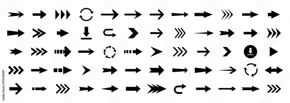 Naklejka premium Arrows logo. Arrow vector icon. Set arrow icons. Collection arrows sign. Black arrow icon set. Vector illustration