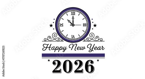 Wallpaper Mural Happy new year design with clock and year 2026 on a white background editable stock Torontodigital.ca