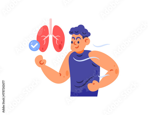 Illustration of a man jogging for lung health. Doing exercise to improve lung health. Activity, people, maintaining health. Flat style character design. White background.